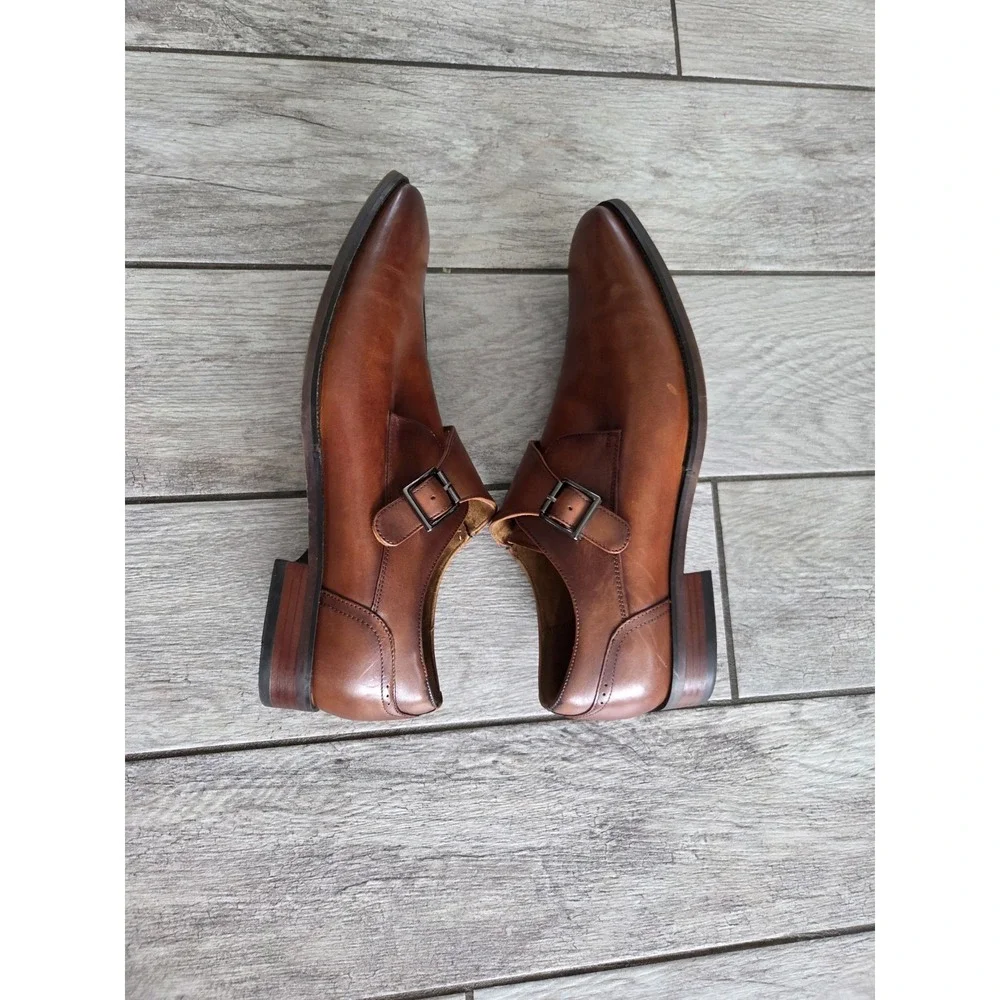 Florsheim Sorrento Brown Leather Plain Toe Single Monk Strap Dress Shoes Men 12M